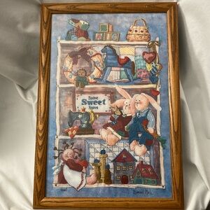 #1372 "Country Treasures" Crewel Embroidery 12x18 Home Sweet Home. ~ Framed